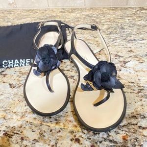 Chanel black Camelia sandals